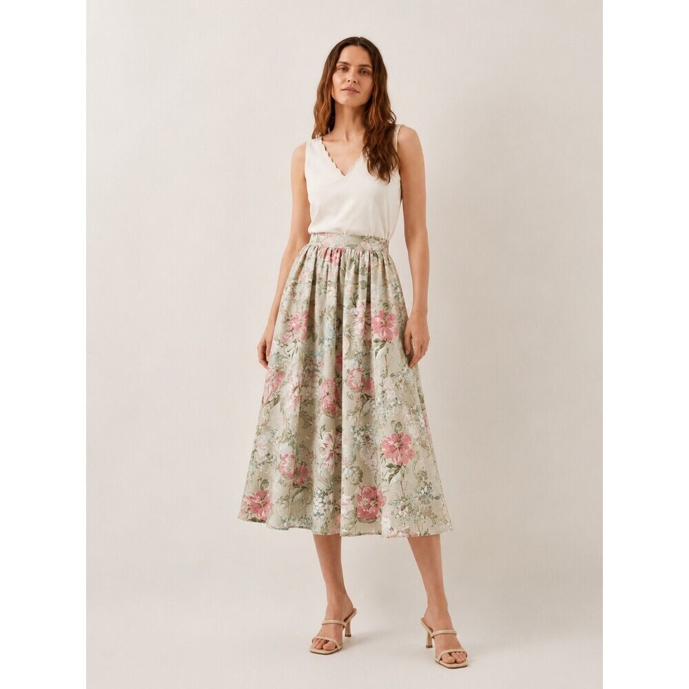 Vintage Womens Cottagecore Floral Skirt S Button Up Elastic Waist 28" Feminine